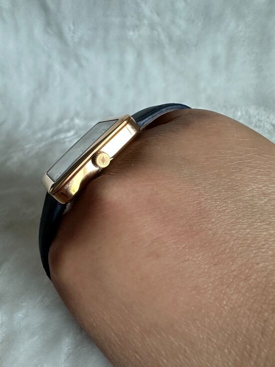 NWT! Fossil ES4158 Raquel Rectangular Watch With Navy Leather Strap In Rose Gold main image 7